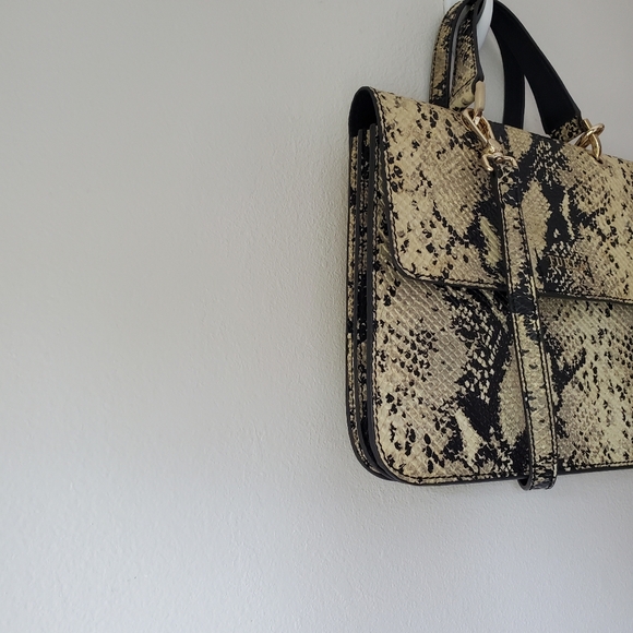 Furla Top Handle Leather Evening Bag Crossbody Purse Snakeskin Print - Picture 7 of 14